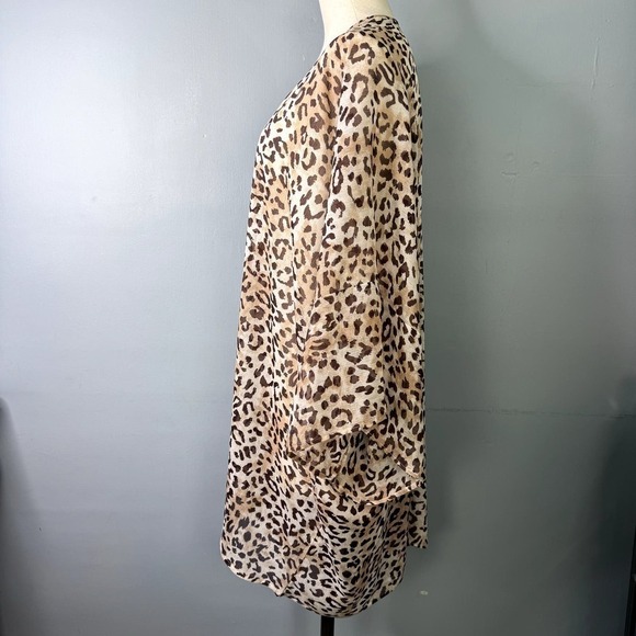 Aerie Sheer Leopard Print Open Front Kimono Robe Brown Cover Up Women's One Size - Picture 5 of 11